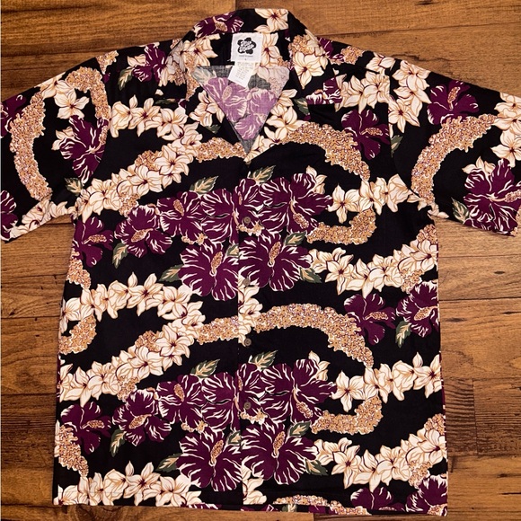 Hilo Hattie• Men’s • Large • Burgundy/Black/Beige • Floral • Hawaiian • Shirt - Picture 5 of 13